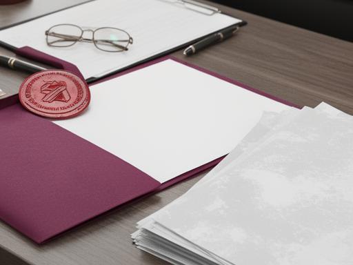 Documento de despido sobre una mesa de oficina con un bolígrafo, gafas y un sello junto a una carpeta abierta